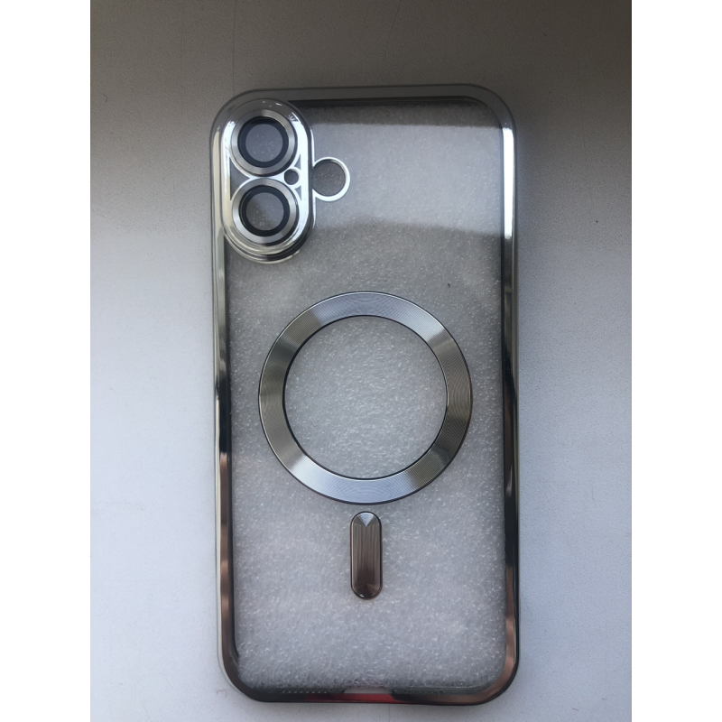 Протиударний прозорий чохол MagSafe на iPhone 16Plus, колір сріблястий