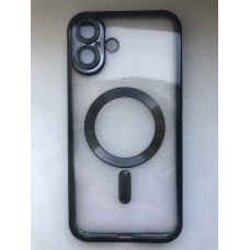 Протиударний прозорий чохол MagSafe на iPhone 16, колір чорний