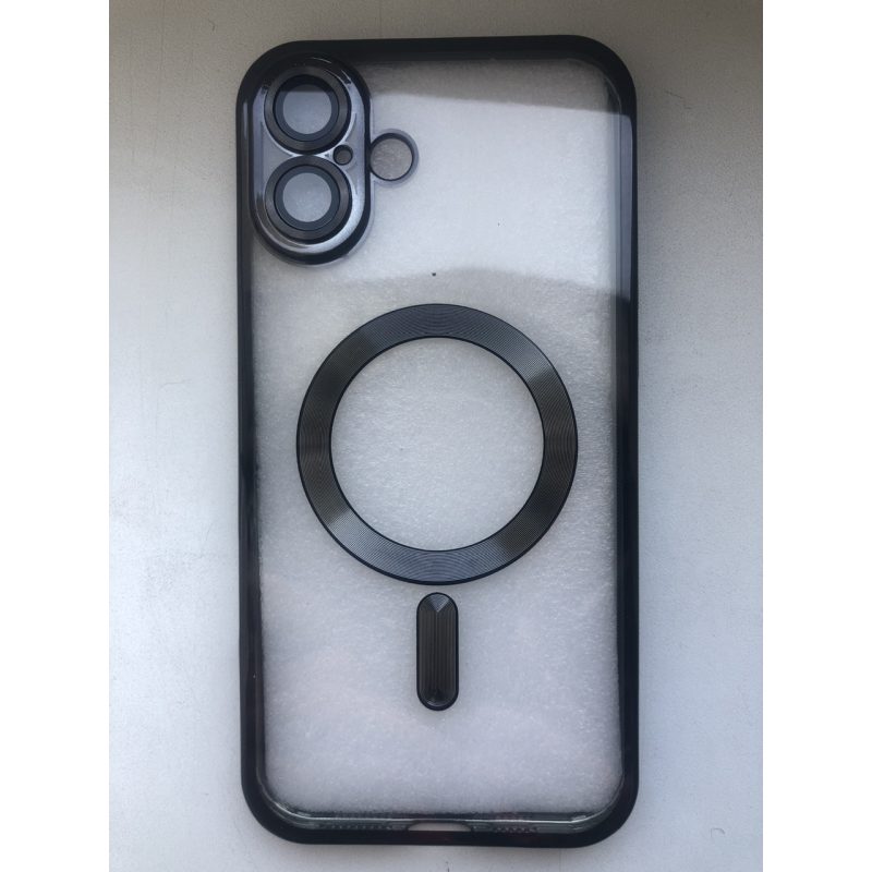 Протиударний прозорий чохол MagSafe на iPhone 16, колір чорний