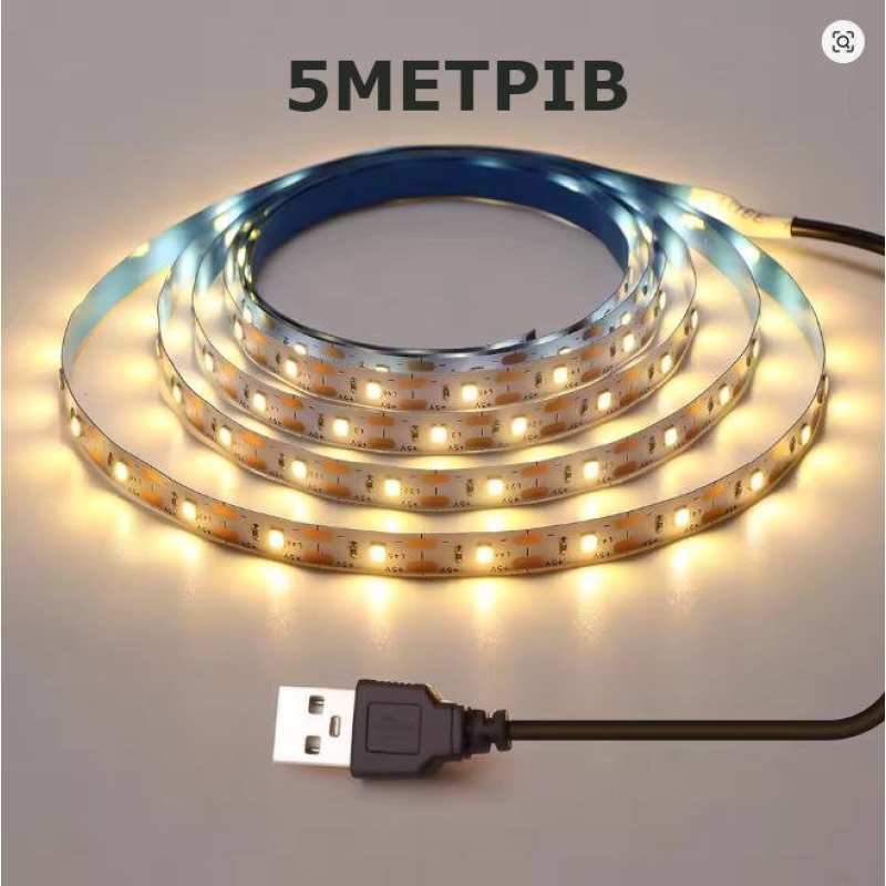 Світлодіодна LED-стрічка 5 м, з USB, колір теплий білий, 3000 К