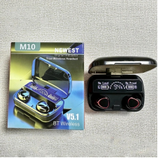 Бездротові TWS навушники Bluetooth 5.1 True  M10. Кейс повербанк з LED дисплеєм та підсвічуванням Чорні