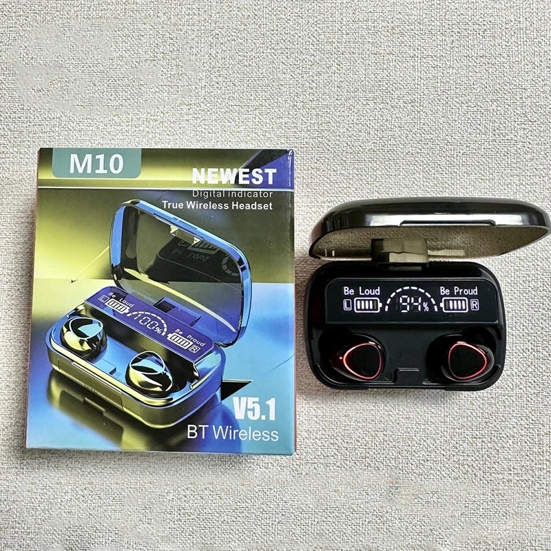 Бездротові TWS навушники Bluetooth 5.1 True  M10. Кейс повербанк з LED дисплеєм та підсвічуванням Чорні